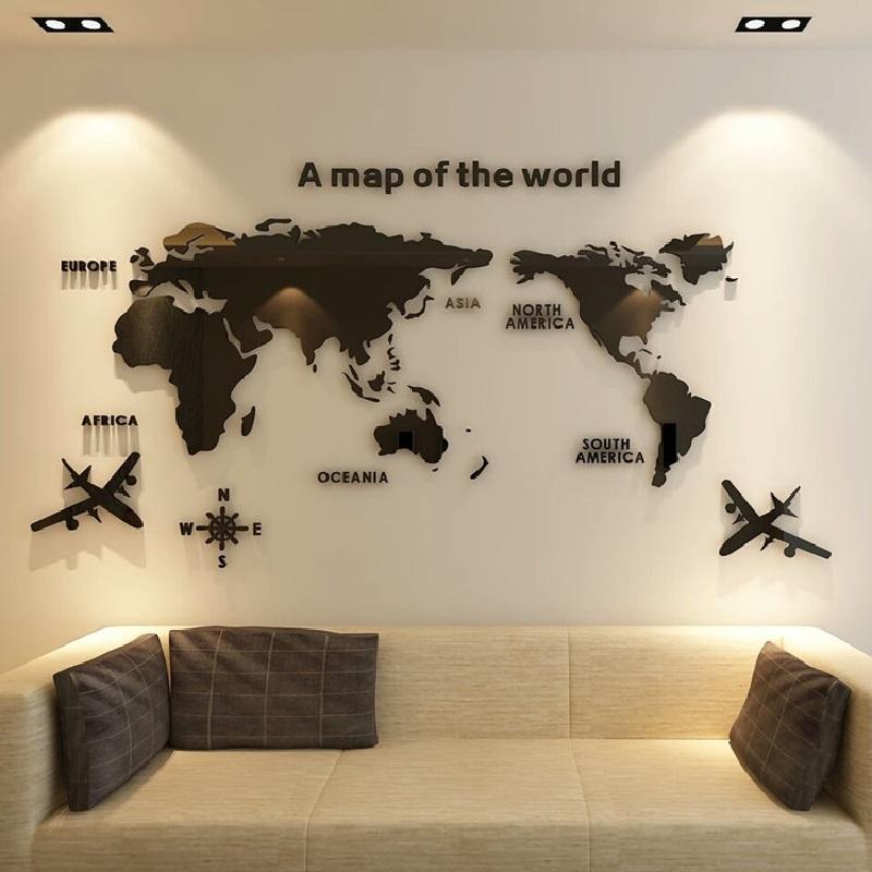 World Map Pattern Wall Sticker, 1 Count Self Adhesive Acrylic Wall Decal, Decorative Sticker for Home Living Room Bedroom