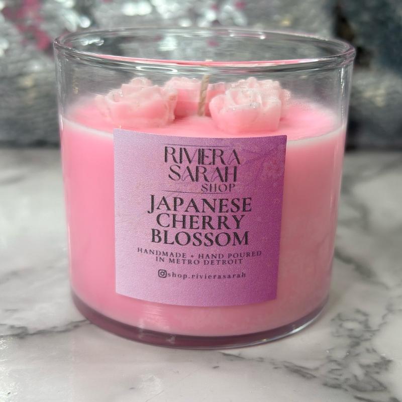 Japanese Cherry Blossom: 100% Soy Wax Candle Decor Decorative Fragrance Light Aroma Room Scented Perfume