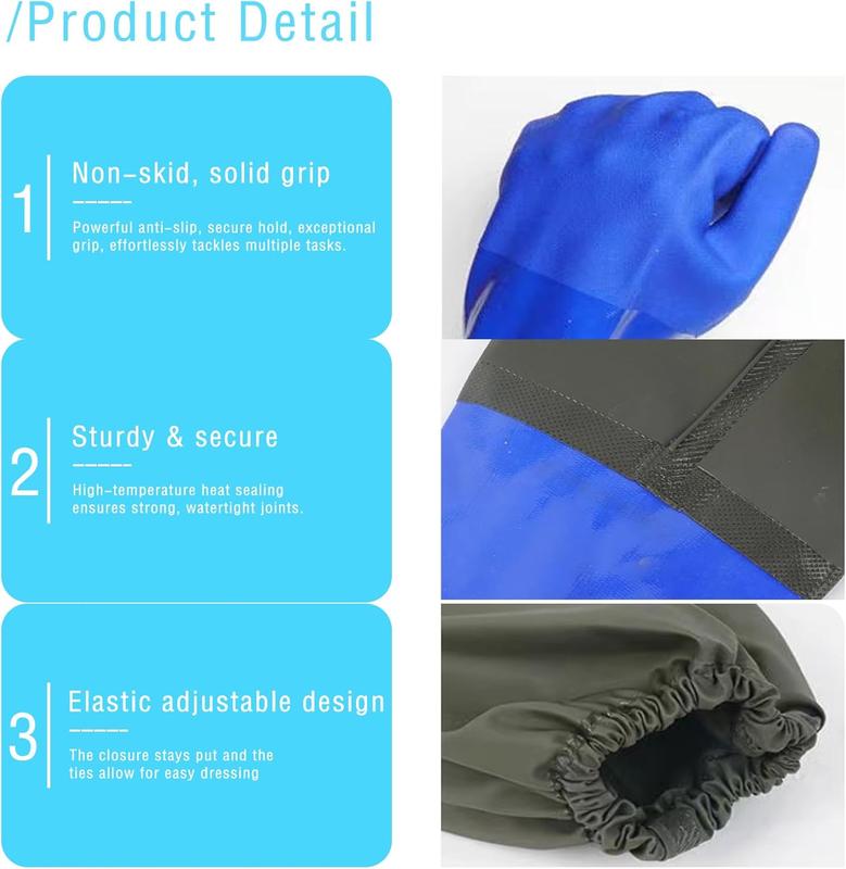 Extra Long Rubber Gloves Elbow Length Dishwashing Cleaning Heavy Duty Pool Pond Long  Gloves for Kitchen Cleaning,Pvc Reusable,27.5 Inches, 2 Pair