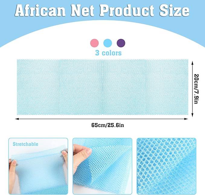 6 Pack African Net Sponge Exfoliating Glove Set, 3 Bath Sponge Body Scrubber Back Scrubber and 3 Pairs Accessories Skincare bodycare