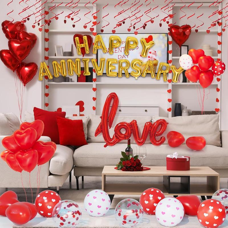 Christmas gift Romantic Anniversary & Valentine's Day Decorations: Heart Balloons, Christmas, Happy Anniversary Banner and Rose Petals for Celebration