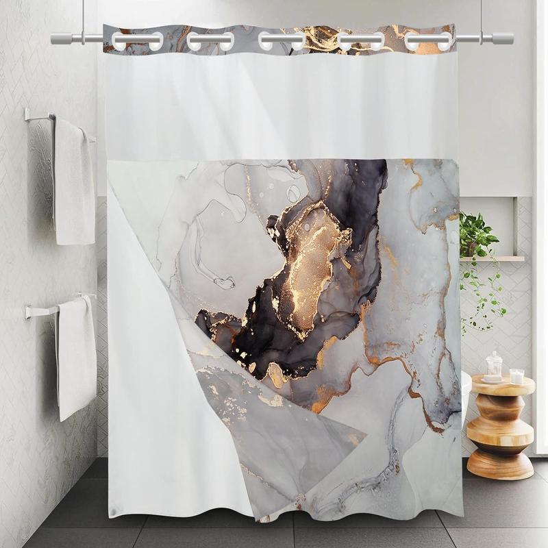 Marble Pattern Shower Curtain, Waterproof Hook Free Design Shower Curtain Bathroom Accessory, Bathroom Supplies for Home Decor, Room Decor, Fall Decor, Bathroom Gadgets 2024, Bathroom Accessories