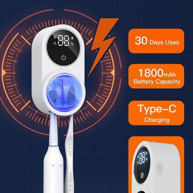 Wall Mounted Toothbrush Sterilizer, Rechargeable Toothbrush Holder, UV-C Toothbrush Cleaner with LED Smart Screen, Personal Care Appliances, Christmas Gift