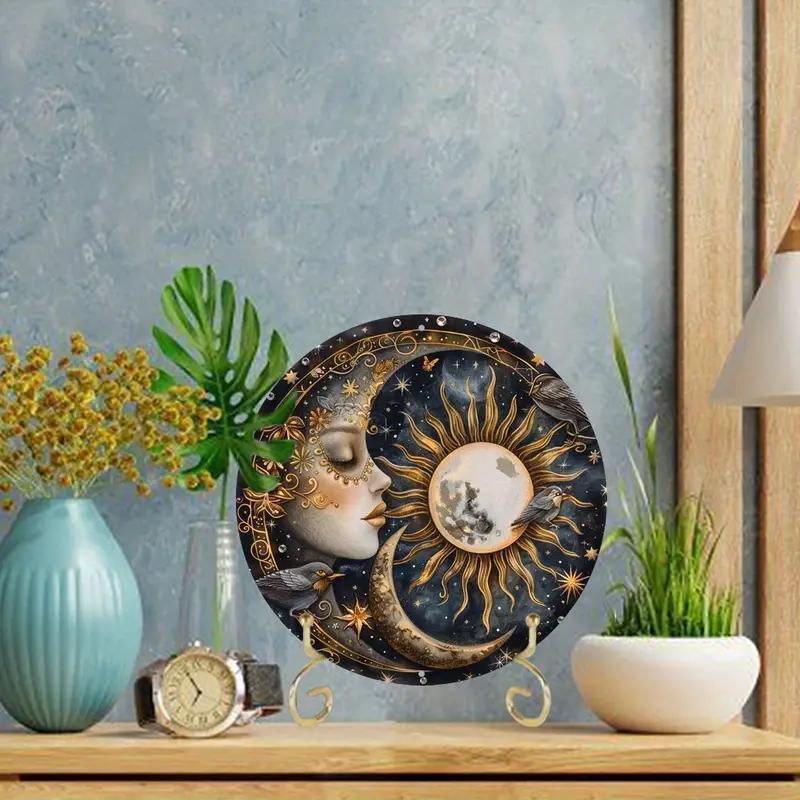 Sun & Moon Pattern Round Wall Decor, 1 Count Creative Decorative Sign, Wall Decor for Home, Cafe, Apartment, Restaurant, Living Room