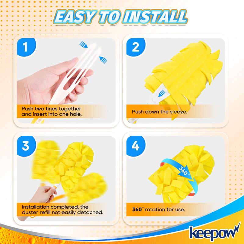 KEEPOW Reusable Duster Refill Compatible with Swiffer 360 Degree Dusters Refills for Cleaning 4 Pack (Handle is Not Included)