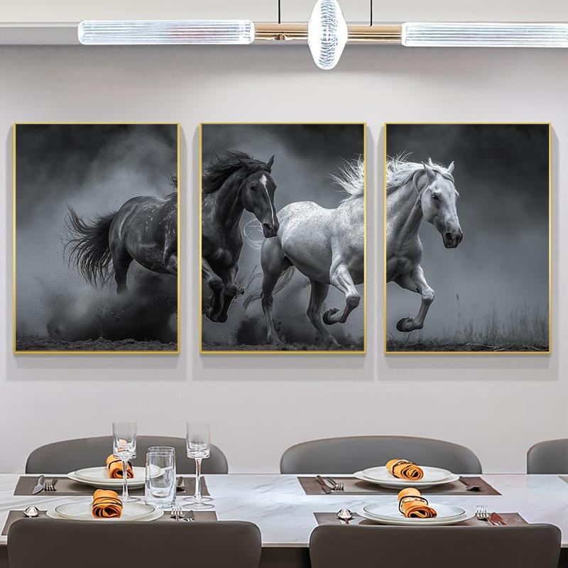 Horse Pattern Canvas Poster without Frame, 3 Counts set Artistic Painting of Running Horses, Wall Art Decor for Home Living Room Bedroom Office