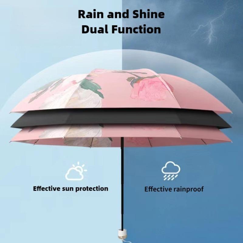 Double Layer Folding Umbrella, 1 Count Portable Manual Umbrella, Sun & Rain Dual-use Umbrella for Outdoor, Travel, Camping, Hiking