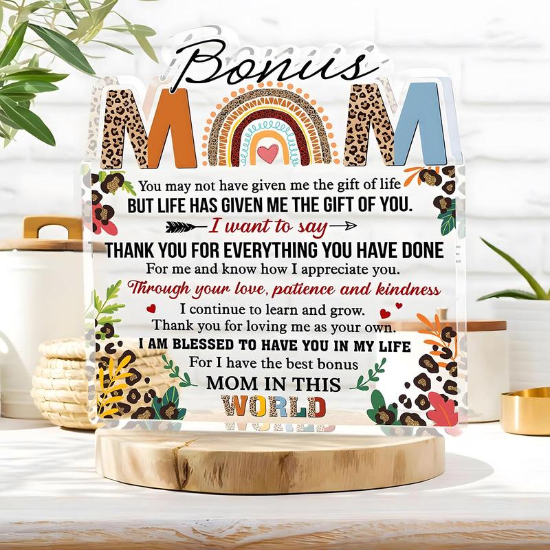 Mom Acrylic Plaque, Home Decor Ornament, Bonus Mom Gift, Desktop Decoration for Bedroom Office, Birthday Gift for Mom, Meaningful Gift for Mom