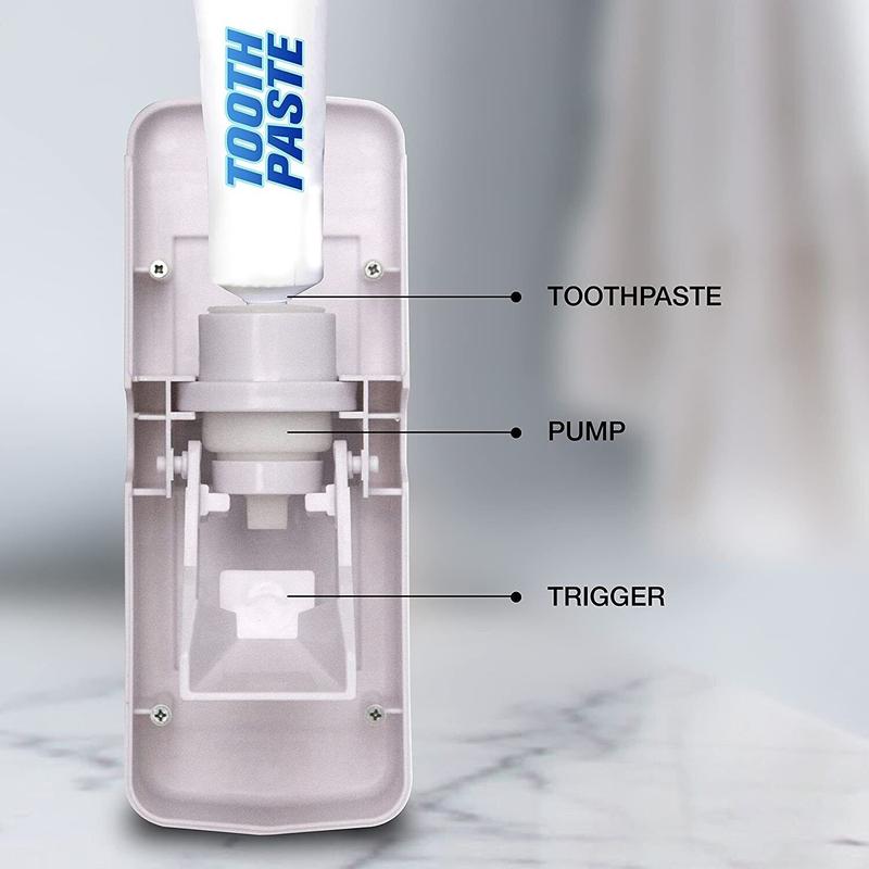 Toothpaste Dispenser + 5 Toothbrush Holder Automatic Wall Mount Stand Bathroom