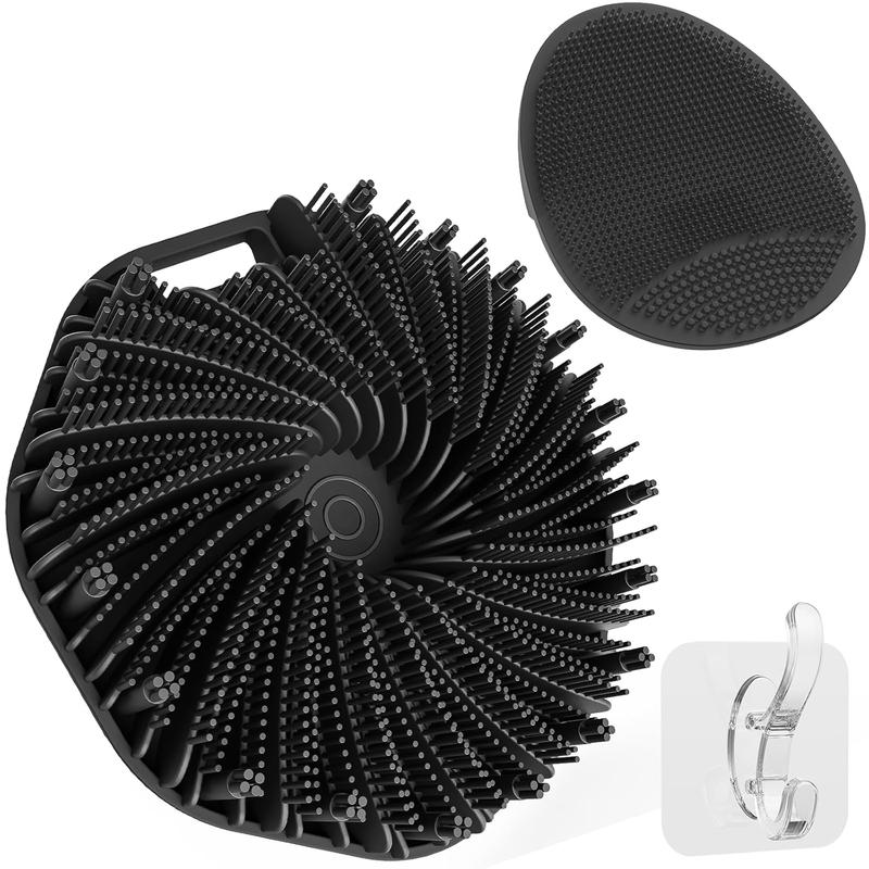 Silicone Handheld Manual Facial Cleansing Brush & Silicone Body Scrubber Shower Brush with Non-Slip Hand Strap Set 2 PCS, Deep Cleansing Face Body Scrubber with a free hook (Black*2) Accessories Cleaning Plastic Smooth