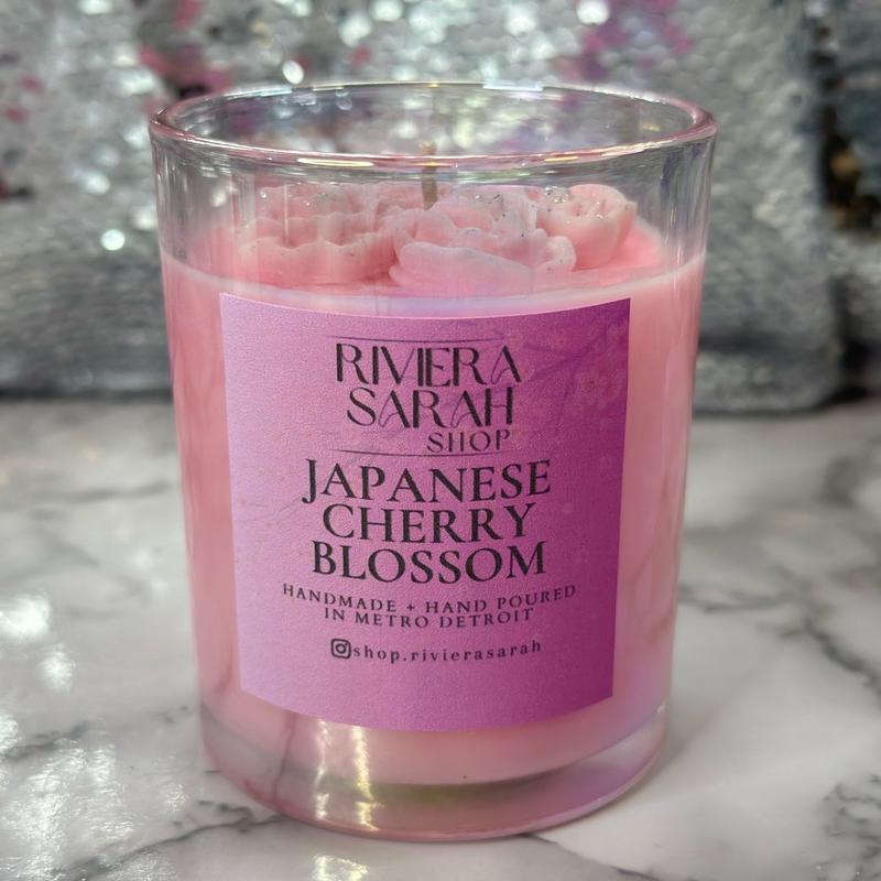 Japanese Cherry Blossom: 100% Soy Wax Candle Decor Decorative Fragrance Light Aroma Room Scented Perfume