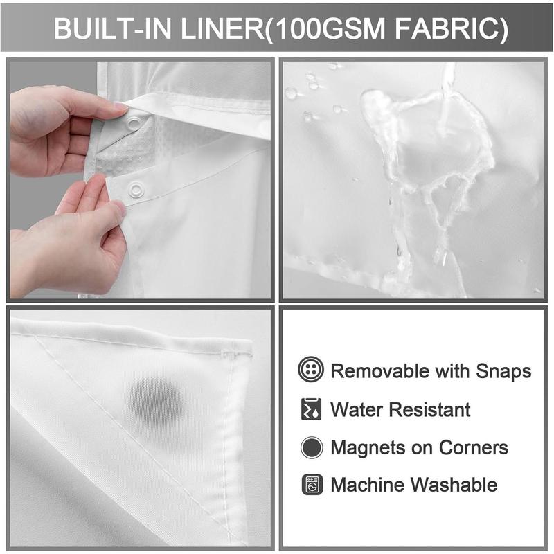 No Hook Shower Curtain with Snap in Liner Set Less Time White Waffle Shower Curtain for Bathroom Light Eye