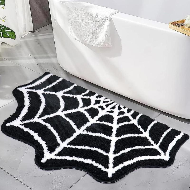 Spider Web Design Bath Mat, 1 Count Soft Comfortable Bath Mat, Halloween Decoration, Water Absorbent Bath Mat for Home Bathroom, Home Decor, 2024 Home Bundles