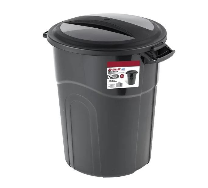 20 Gallon Heavy Duty Plastic Garbage Can, Included Lid, Black