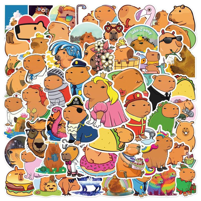 Self-adhesive Graffiti Stickers Ornaments for Kids Room Decor, 50pcs Cartoon Cute Capybara Series Car Stickers Decals, Waterproof Decorative DIY Creative Funny Sticker for Home Decor Wall Decor