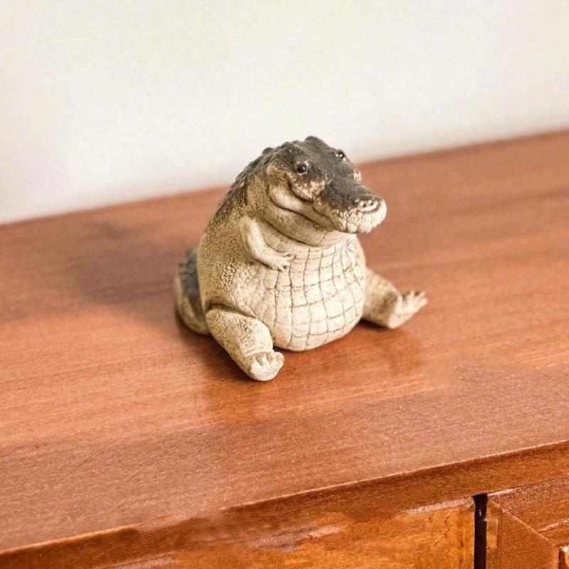 Greg Chubby Crocodile, Alligator Figurine Desk Ornament, Handmade Ceramic for Father Day Enthusiasts Lovers Dad Gifts