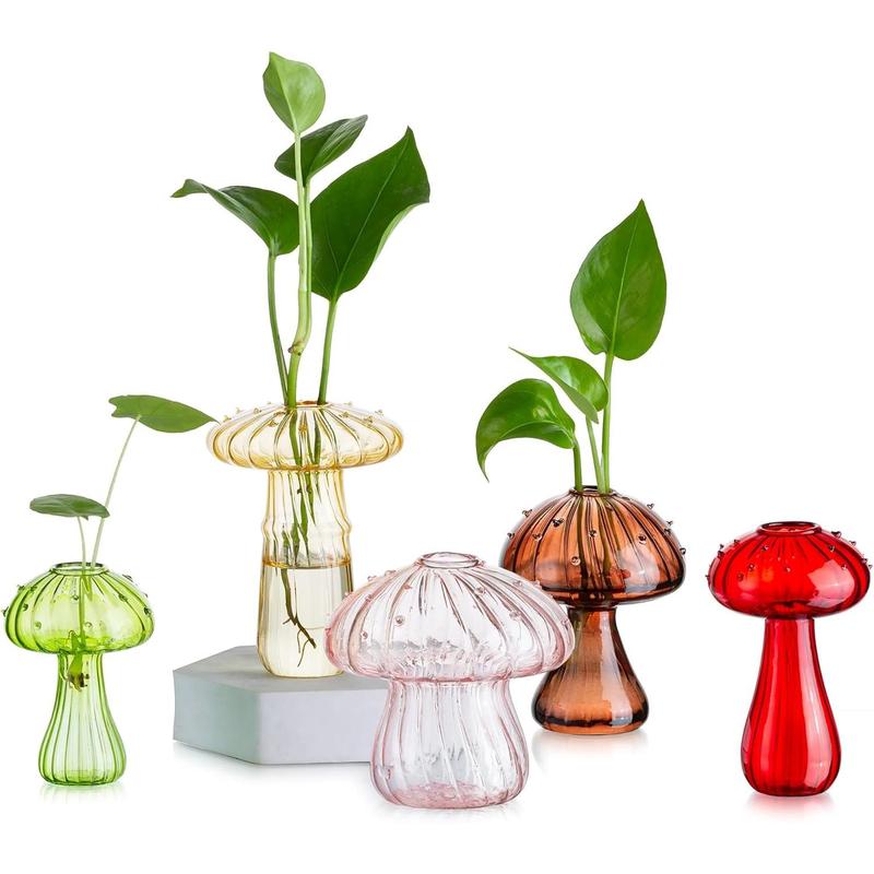 Mushroom Glass Planter, Set of 5 Colored  Propagation Station, Mini Terrarium for ,  Small Glass Vase , Cute Hydroponic Indoor Planters Gifts for Women Room Decor