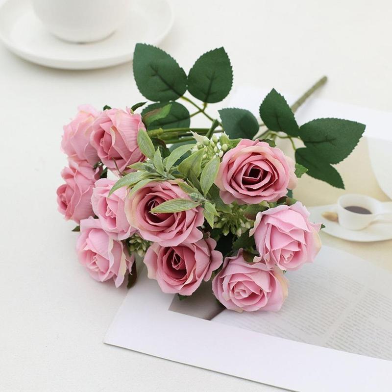 Artificial Rose Bouquet, 1 Count Faux Flower Bouquet, Simulation Little Fragrant Rose, Fake Flower for Home Wedding Party Decor