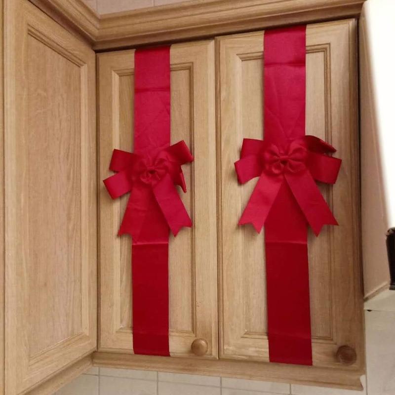 4 PCS Cabinet Door Festive Ribbons and Bows Decoration Holidays,Red