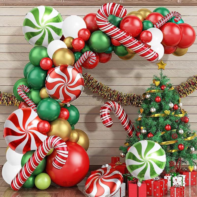 126 Red Green White Christmas Balloon Garland Arch Kit, Gingerbread Holiday Balloon Arch Kit Xmas Christmas Decorations Balloons Christmas Party Garland Balloons Candy Cane Balloon Arch Kit