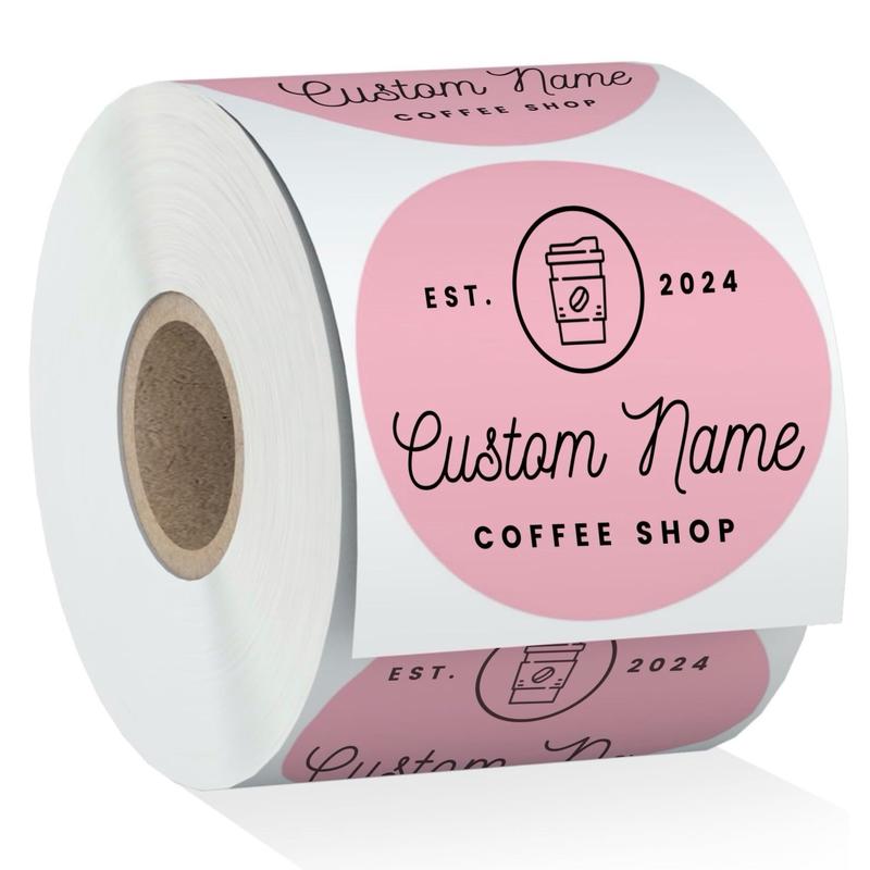 100 Custom Coffee Cup Stickers Circle Decor