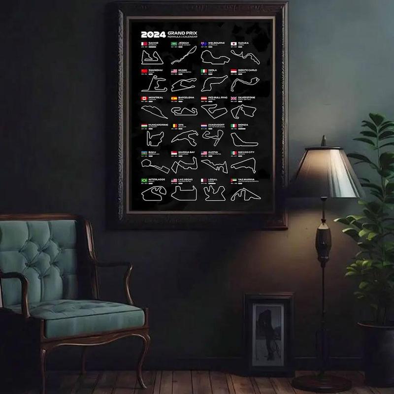 2024 Formula Racing Track Diagram Canvas Painting without Frame, Modern Wall Art Painting, Wall Art Decor for Home Living Room Bedroom Office School