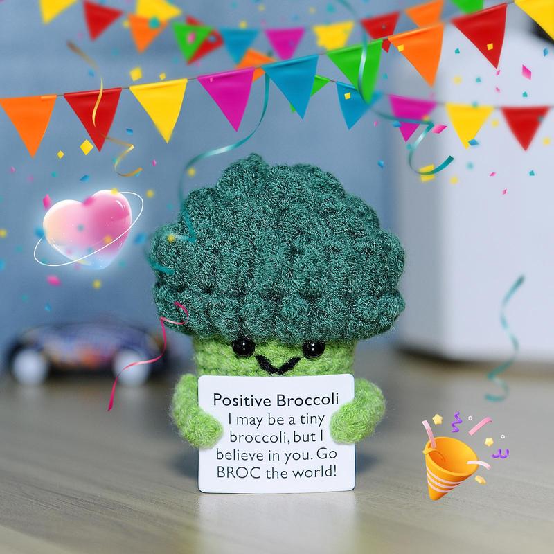 Mini Positive Broccoli Design Crochet Ornament, Cute Cartoon Broccoli Figurine, Creative Home Decor for Living Room Bedroom Office