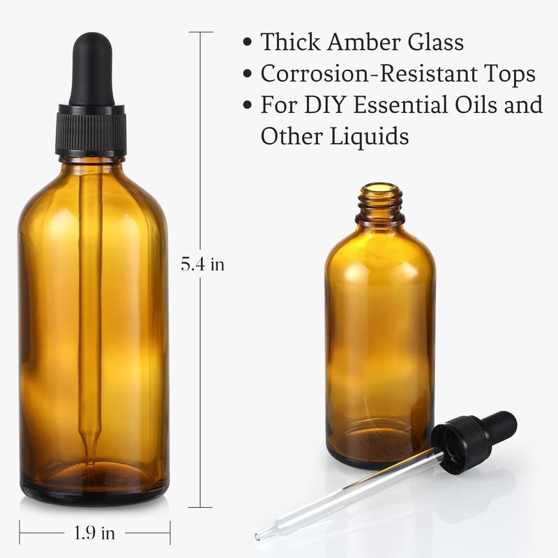 4 Pack, 4oz Amber Glass Dropper Bottles with 1 Funnel & 4 Lables - 120ml Dark Brown Tincture Bottles with Eye Droppers - Leakproof Travel Bottles For Essential Oils, Liquids