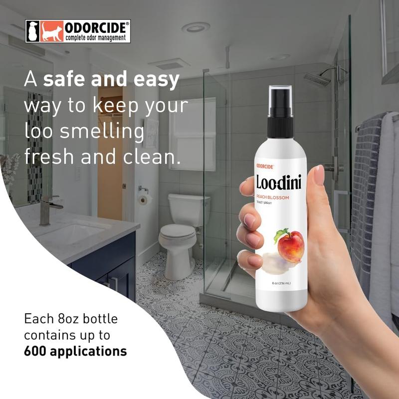 Loo-Dini Peach Blossom 8oz Toilet Spray & Bathroom Spray – Odor Eliminator Before You Go – Poop Spray Air Freshener & Bathroom Deodorizer Loodini