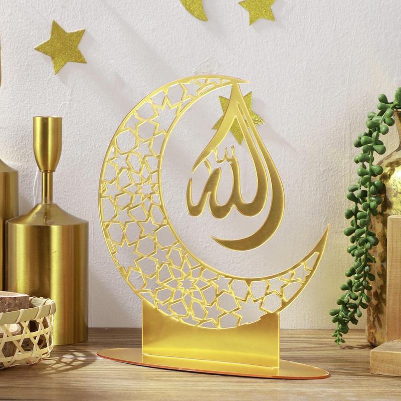 Ramadan Moon Design Desktop Ornament, 1 Count Spring Hollow out Acrylic Decoration, Ramadan Decorations, Home Decor for Living Room Bedroom Office