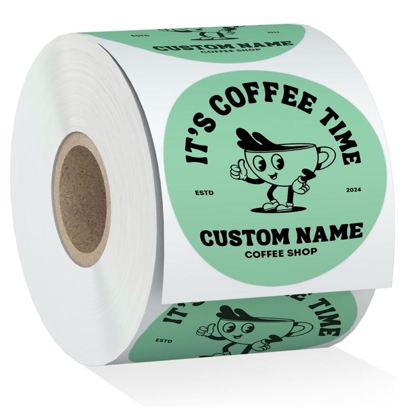 100 Custom Coffee Cup Stickers Circle Decor