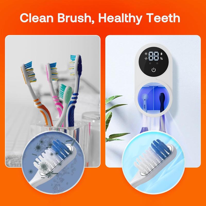 Wall Mounted Toothbrush Sterilizer, Rechargeable Toothbrush Holder, UV-C Toothbrush Cleaner with LED Smart Screen, Personal Care Appliances, Christmas Gift