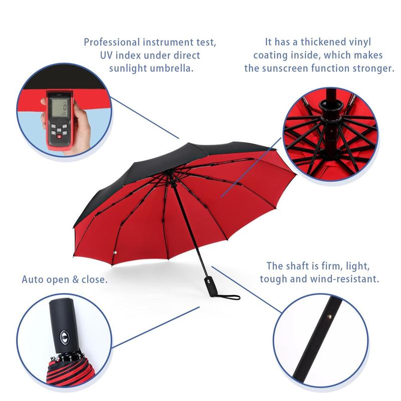 Automatic Folding Umbrella, Portable 10-rib Umbrella, UV Protective Umbrella, Umbrella for Men & Women, Umbrella for Outdoor Activities