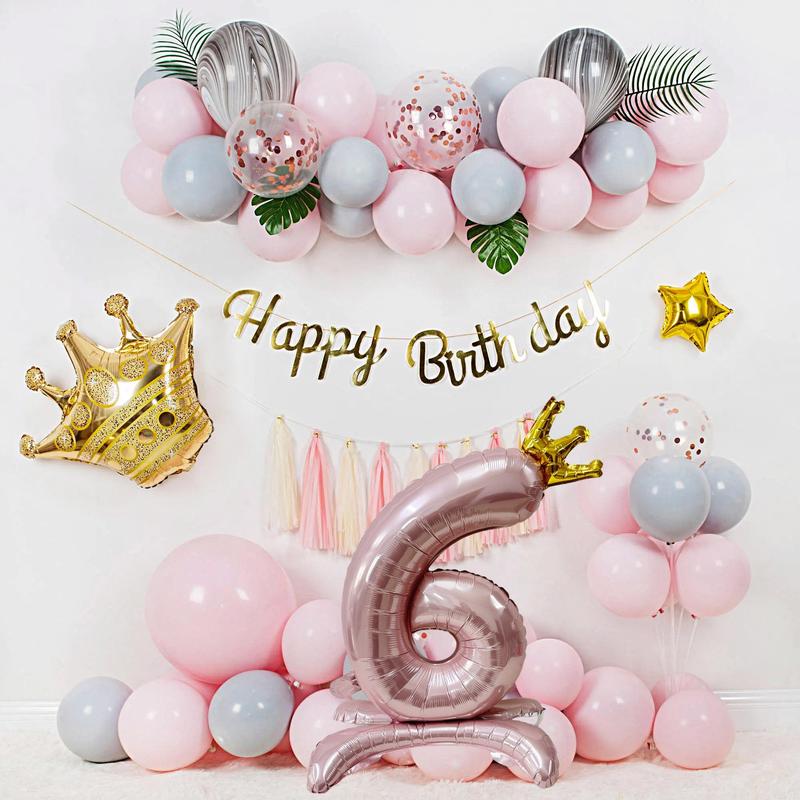 32 Inch Number Balloon Set, 1 Count Crown Design Number Balloon, Number Balloon with Base, Birthday Party Decoration Supplies