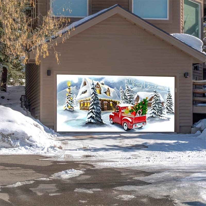 Merry Christmas Happy New Year Garage Door Banner Christmas Atmosphere Background New Year Garage Door Mural 96*84 Inches  192*84 Inches  192×96 Inches