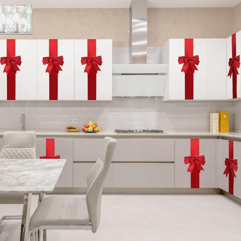 4 PCS Cabinet Door Festive Ribbons and Bows Decoration Holidays,Red