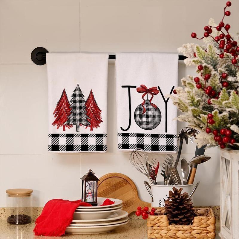 Christmas Themed Kitchen Towel, 2 Counts set Merry Christmas Lettering Soft Absorbent Towel, Kitchen Cleaning Towel, Kitchen Accessories