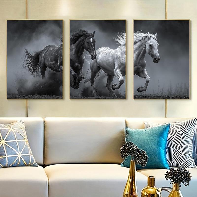 Horse Pattern Canvas Poster without Frame, 3 Counts set Artistic Painting of Running Horses, Wall Art Decor for Home Living Room Bedroom Office