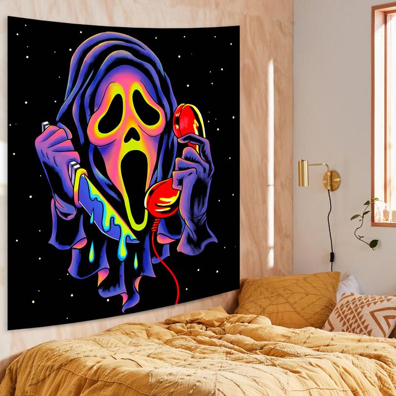 Blacklight Trippy Tapestry, UV Reactive Horror Wall Hanging Tapestries, Glow in The Dark Party Backdrop Tapestry for Bedroom, Living Room