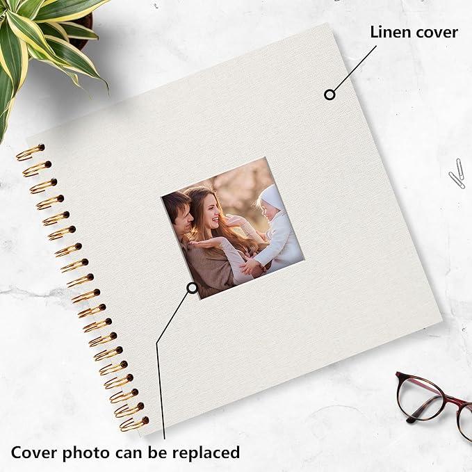 Scrapbook Photo Album Linen Cover, 8 x 8 Inch Hardcover Kraft White Pages Memory Book, for Travel Wedding Guest Book Christmas Baby Shower (20 Sheets  40 Pages,Beige)