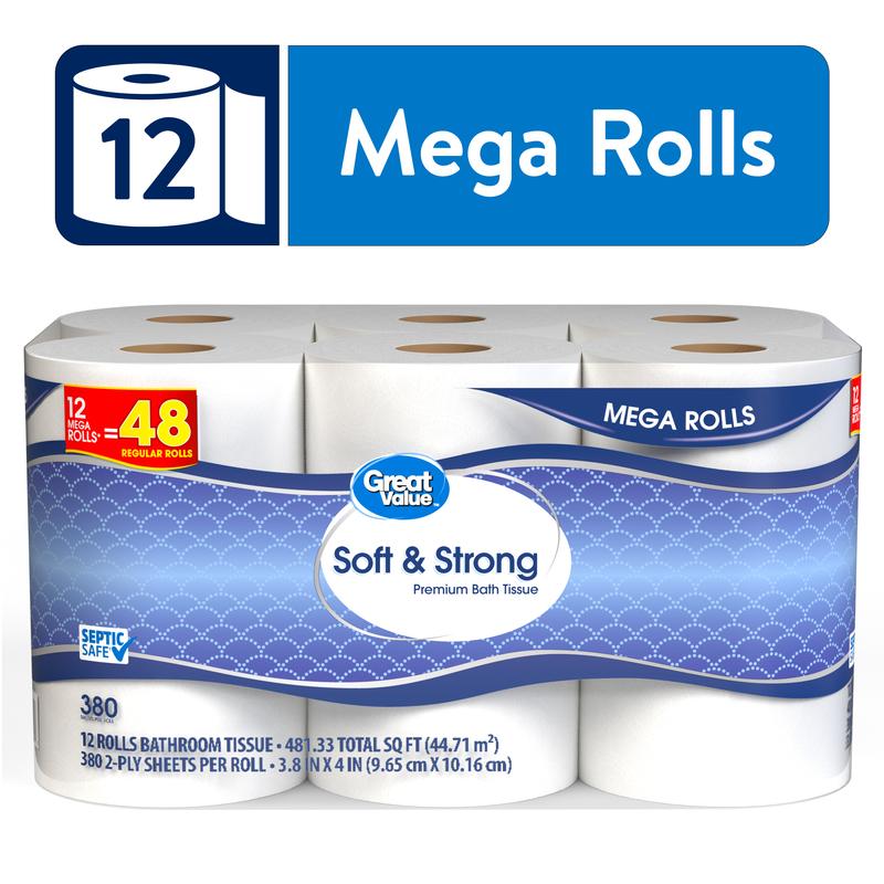 Great Value Soft & Strong Premium Toilet Paper, 12 Mega Rolls