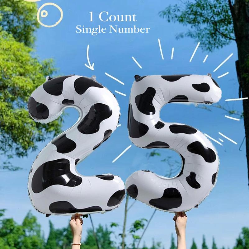 Cow Print Number Balloon, 1 Count 40 Inch Number Balloon, Number Balloon for Birthday Party, Party Decoration Balloon, Party Favor Supplies