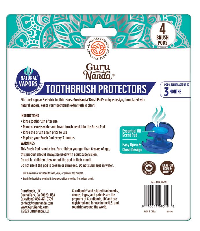 GuruNanda Brush Pod Toothbrush Protector - 4 Count (Colors may vary)