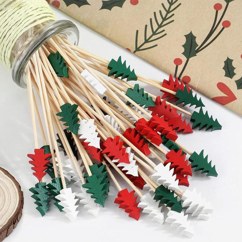 Christmas Tree Star Shell Football Design Cocktail Picks, 50 100pcs Wooden Appetizer Picks, Fancy Party Food Fruit Skewers for Christmas Charcuterie Cups Sandwich Cheese