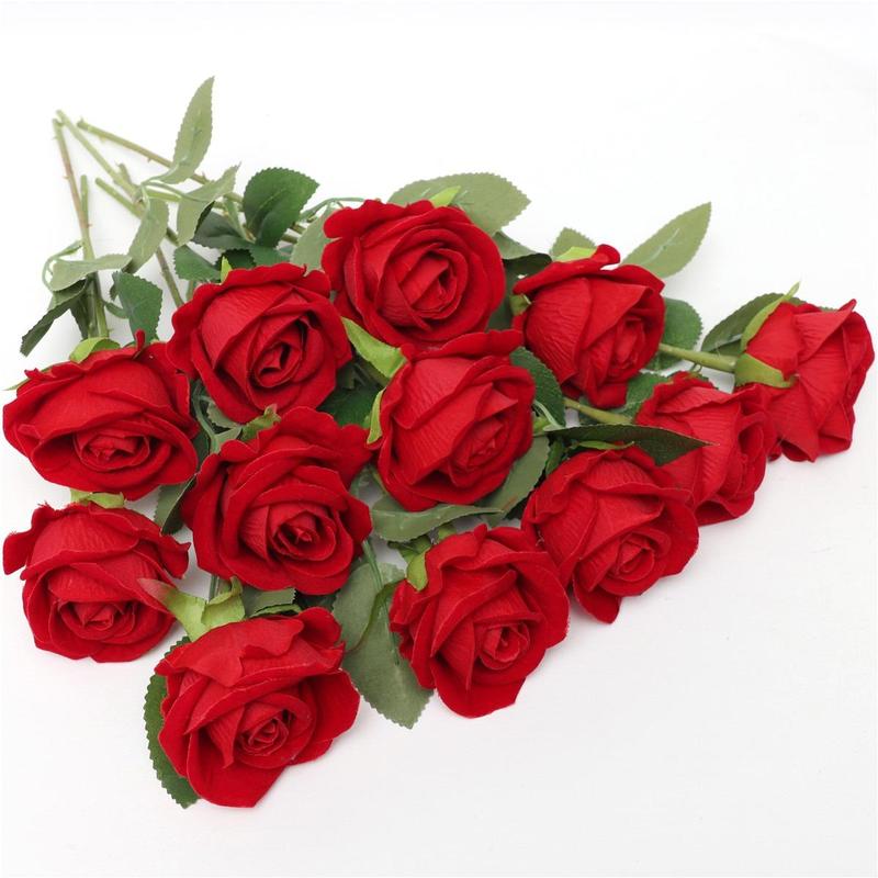 Artificial Rose (12pcs), Faux Rose Bouquet, Decorative Flower for Home Party Wedding Anniversary Festival