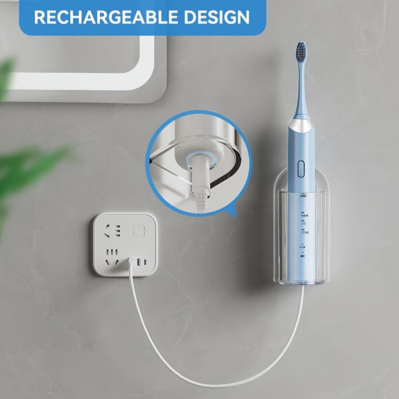 Wall-Mounted Electric Toothbrush Holder with Self-Adhesive, Transparent Storage Rack for Bathroom Organization