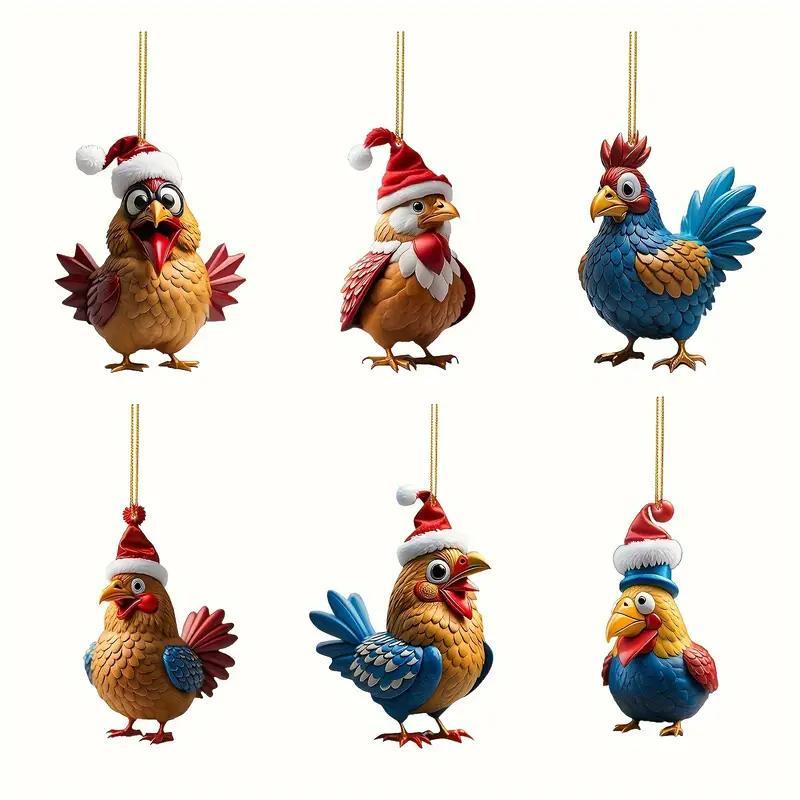 Cute Cartoon Chicken Design Hanging Ornament, 12pcs set Acrylic Bird Pendant, Festive Animal Pendant for Home and Vehicle Holiday Decoration