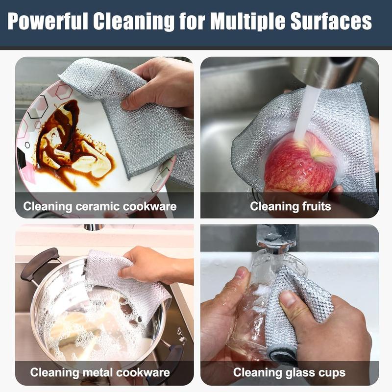 Triple Layer 12 Pack, New Upgrade Steel Wire Cleaning Dishcloth, Absorbent Scrubber, Non-Scratch Powerful Cleaning Rag for Cookware, Sinks, Dishes