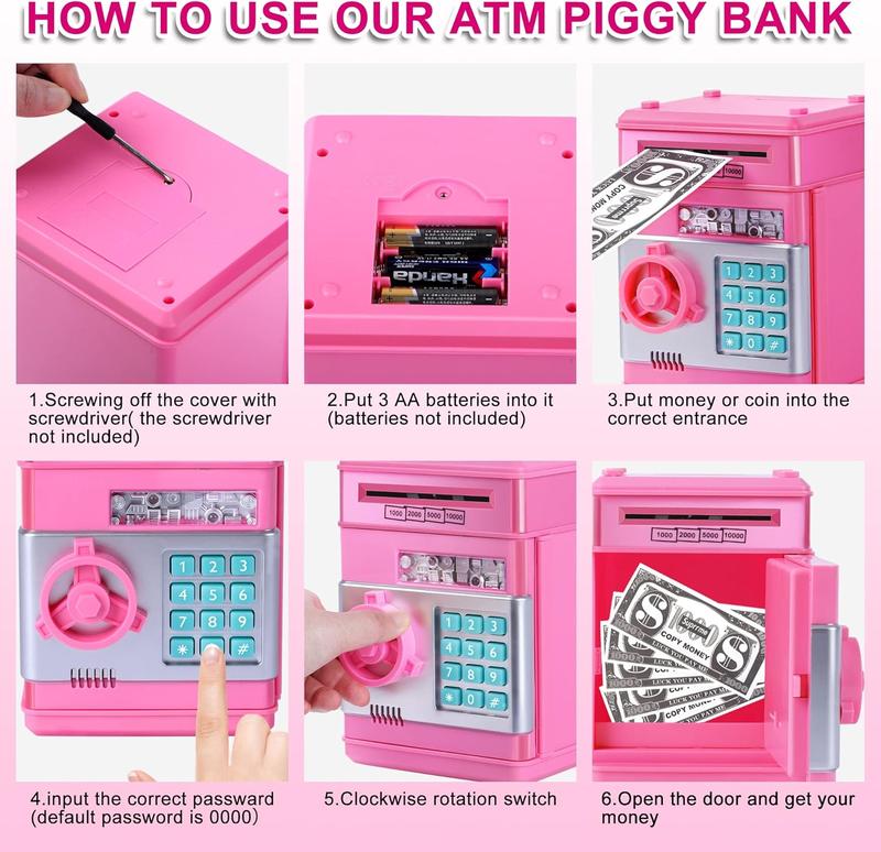 MeanGirls Decorations Saving Challenge Password Piggy Bank for Boys & Girls, Automatic Rolling Paper MoneyATM Ornaments Gift Security Gift Security