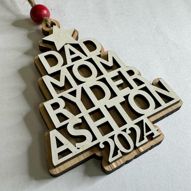 Personalized Rustic Christmas Tree Ornament for Festive Home Decor with Customizable Names - Gift Wood Decoration Traditional